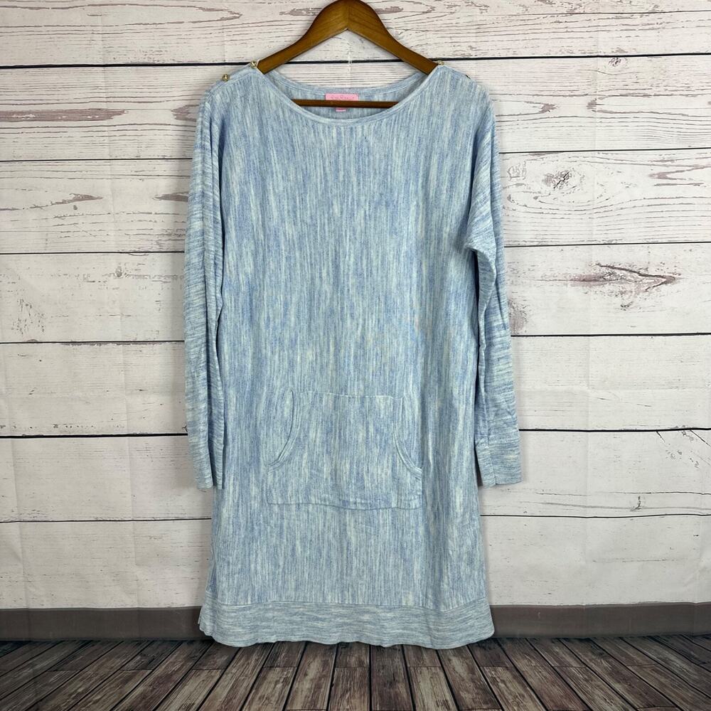 Lilly Pulitzer Dress Womens Large Blue Jupiter Sweater Kangaroo Pocket Preppy